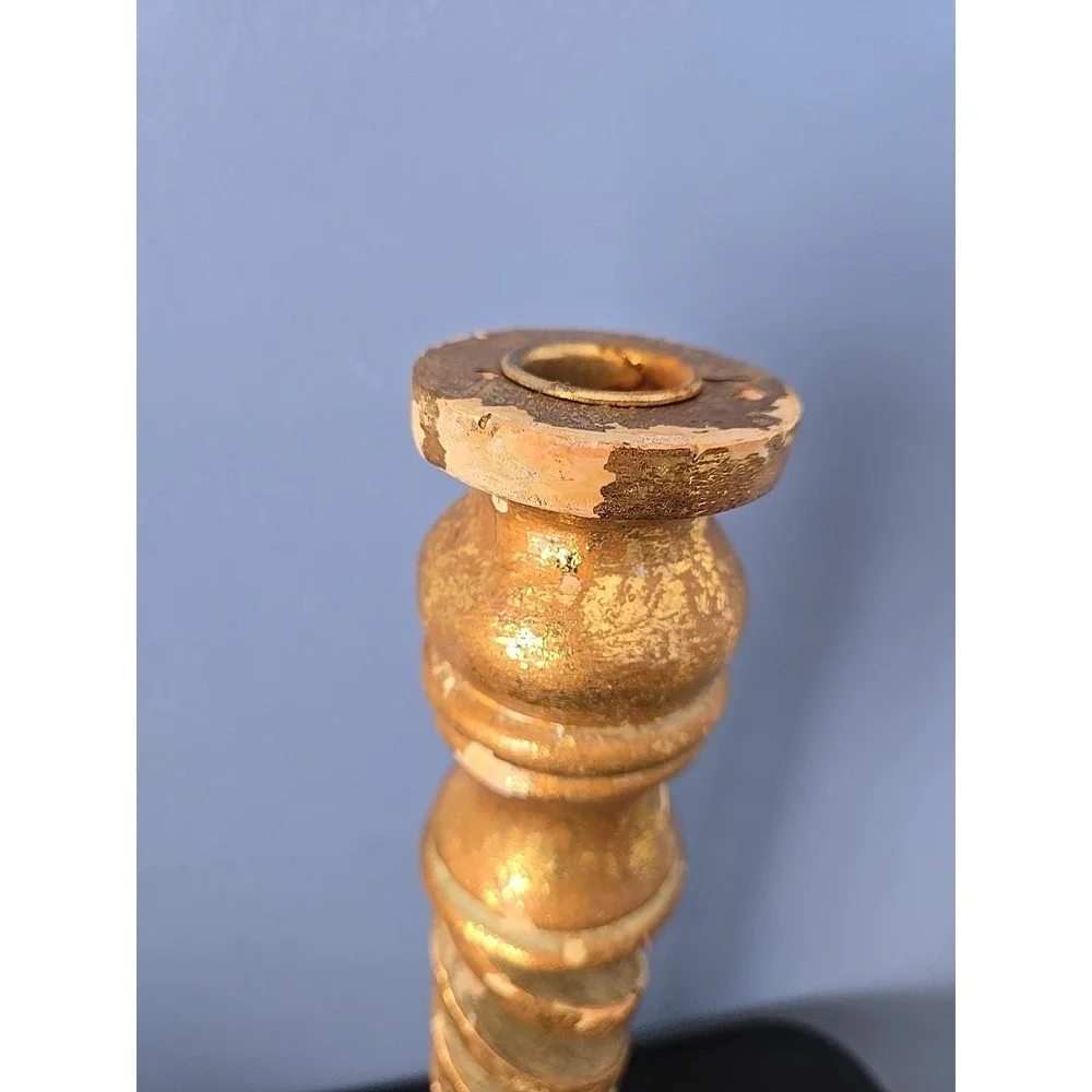 Vintage Spiral Twist Candle Holder Gilded Gold Finish Heavy Resin 14